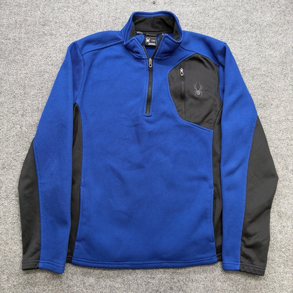Spyder 1/4 Zip Pullover Waffle Knit Blue/Black Size Large Pullover Outdoor